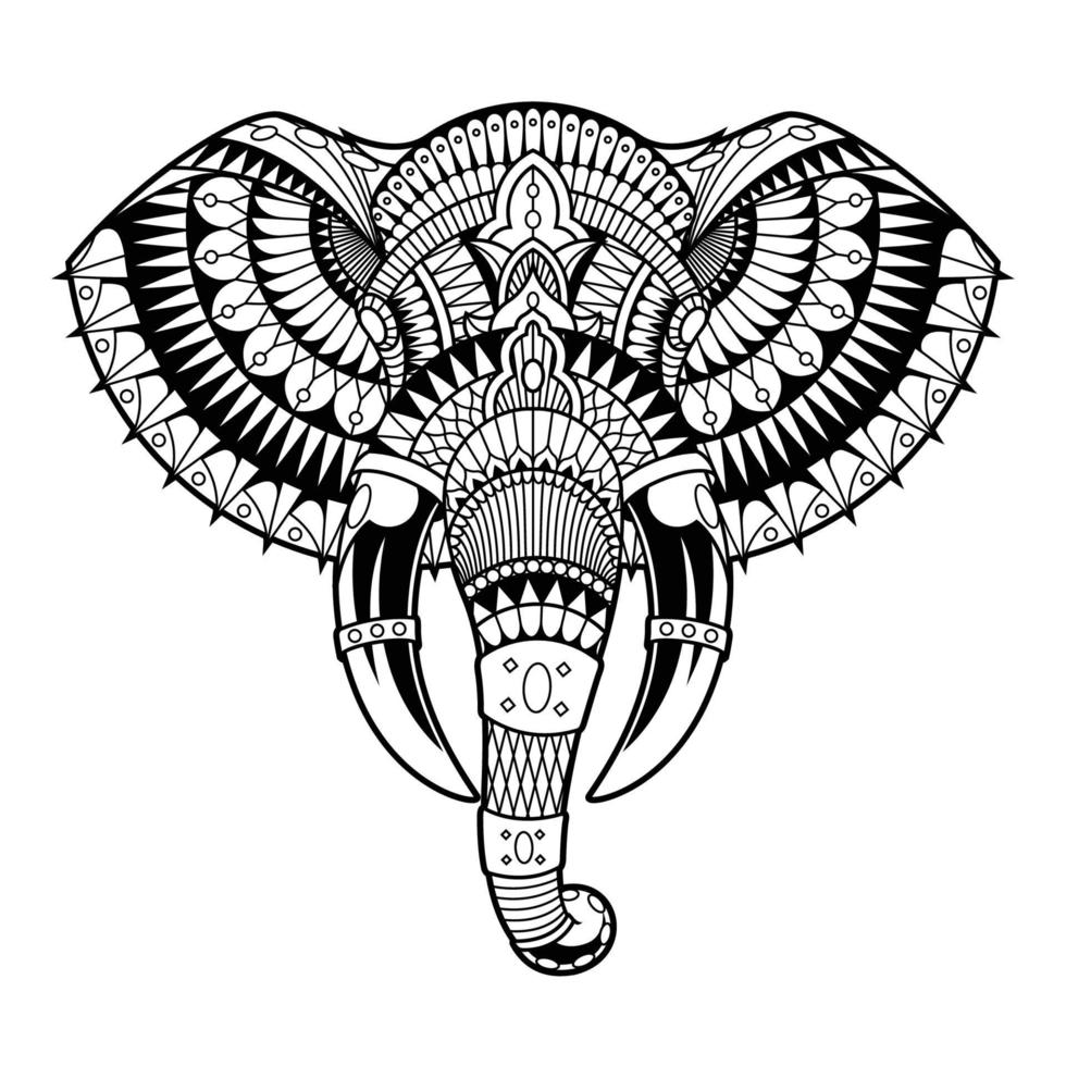 estilo linear de mandala de elefante vetor