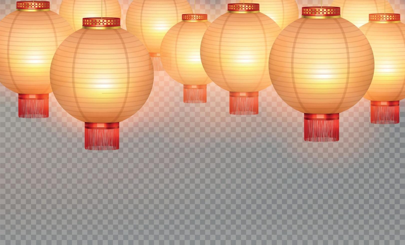 conjunto realista de lanternas chinesas vetor