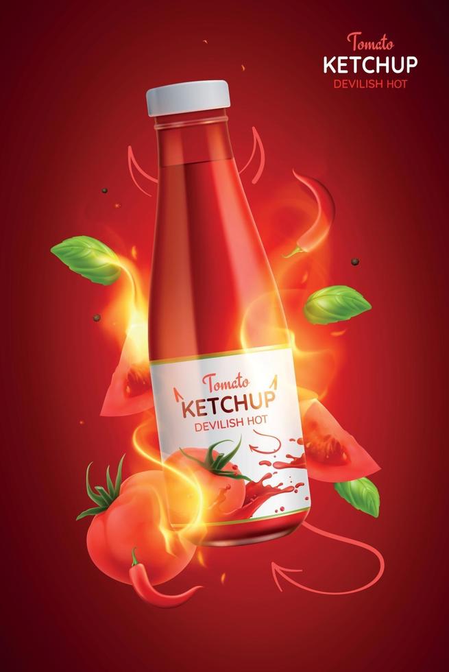 pôster de ketchup quente de tomate vetor