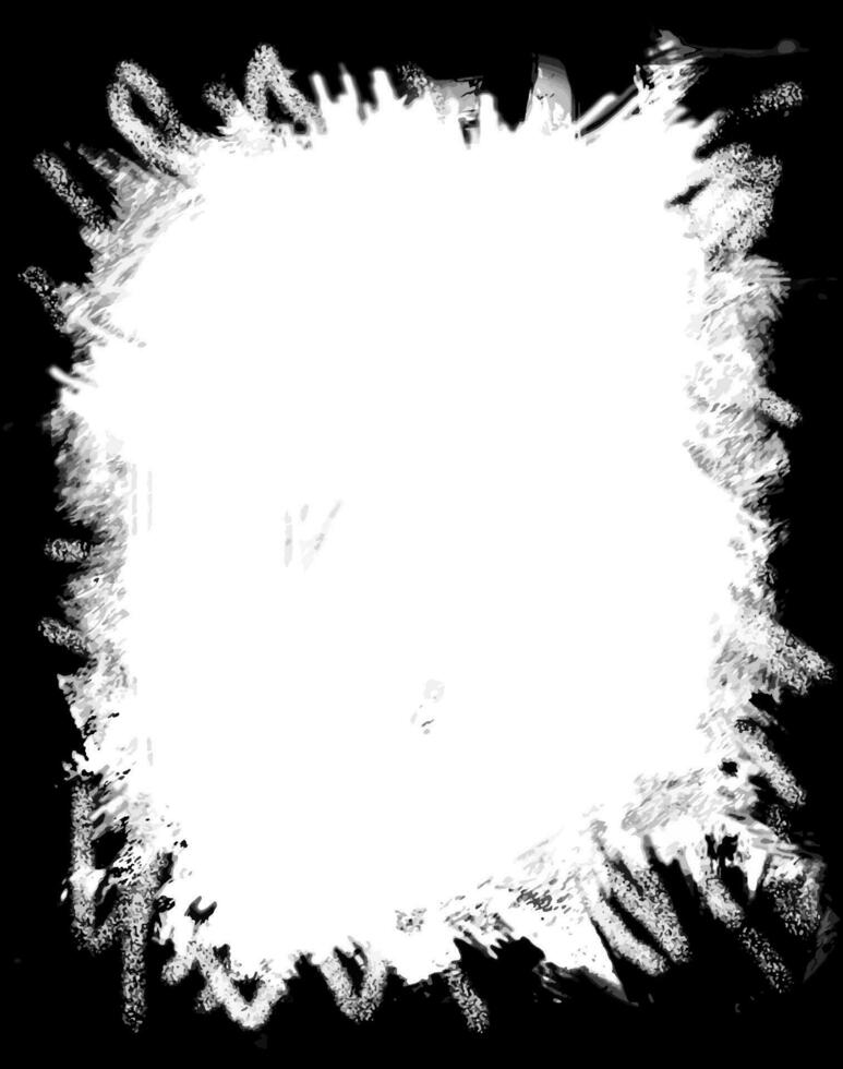 uma branco pintura Espirrar em uma Preto fundo, Preto e branco grunge foto quadro, grunge fronteira fundo. abstrato vintage grunge volta estoque escova álbum elemento vetor
