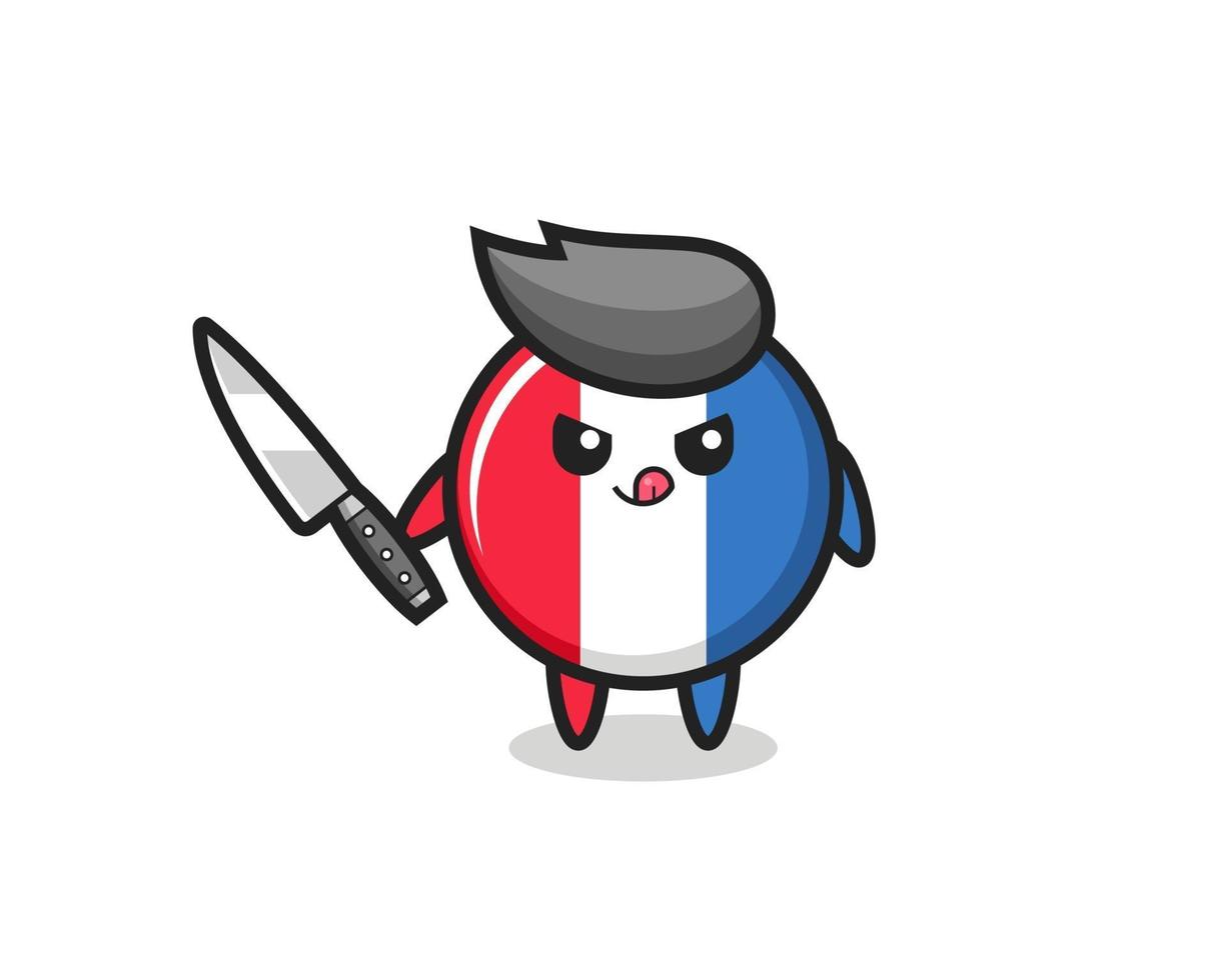 Fofinho mascote do emblema da bandeira da França segurando uma faca vetor