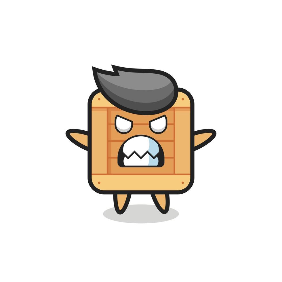 expressão colérica do personagem mascote da caixa de madeira vetor