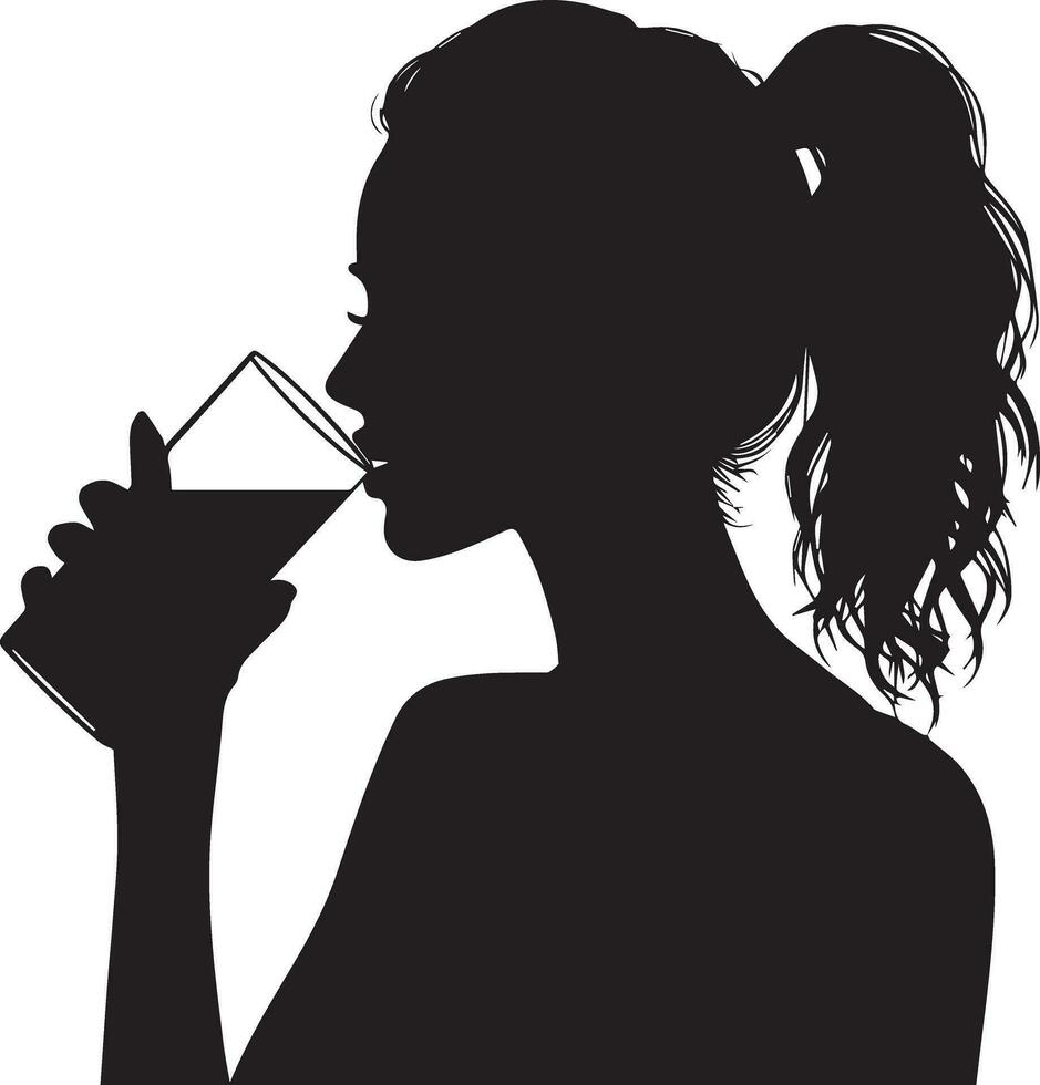 mulher beber água vetor silhueta ilustração 7