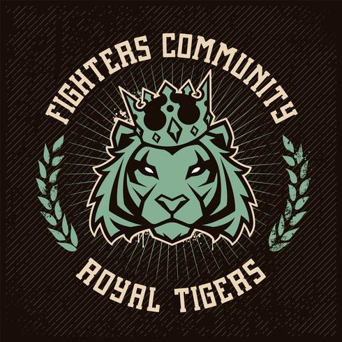 Design de emblema com tigre na coroa vetor