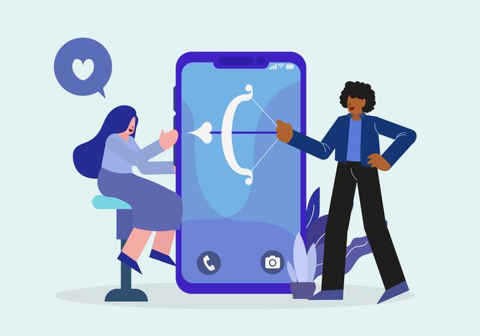 Jovens em namoro on-line Mobile App ilustração vetorial vetor