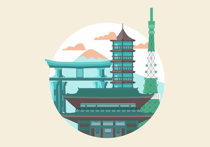 Ilustração em vetor plana Japão Landmark