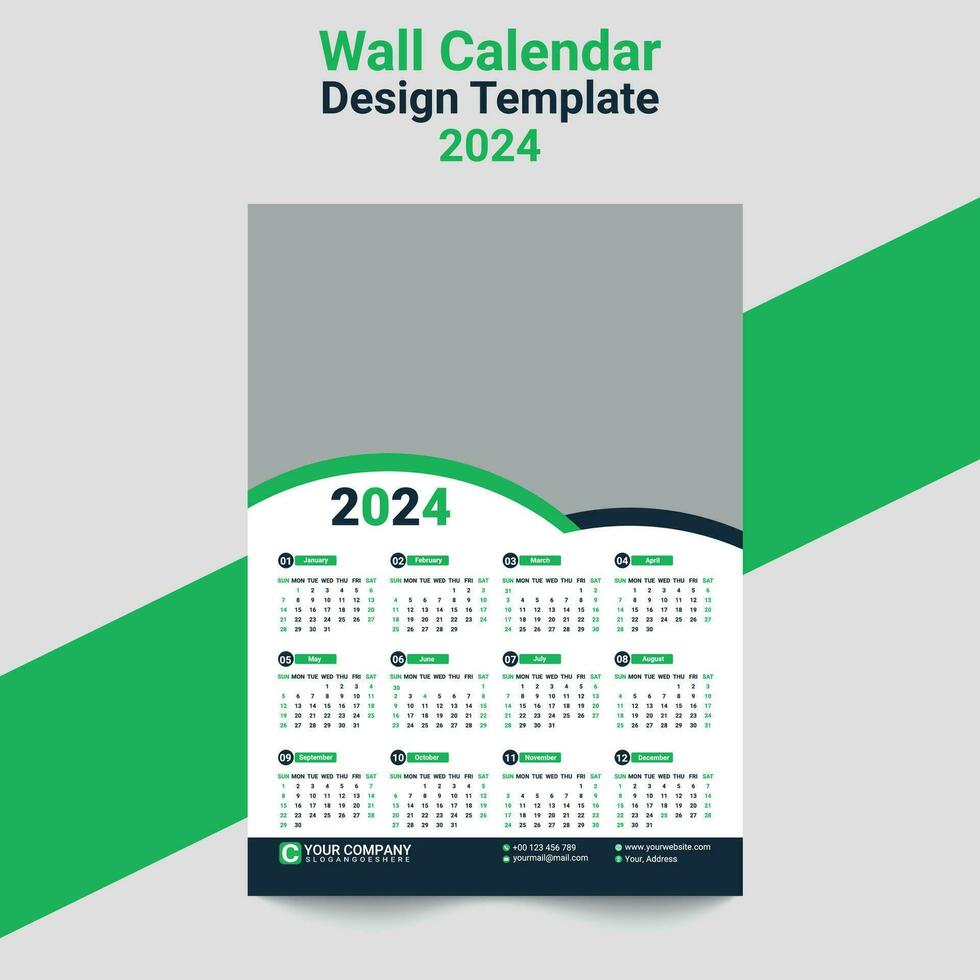 1 página parede calendário 2024 vetor