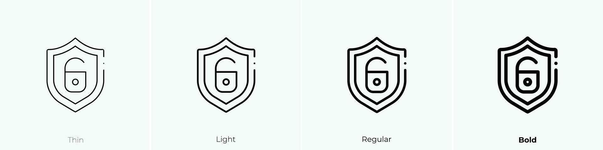 escudo ícone. afinar, luz, regular e negrito estilo Projeto isolado em branco fundo vetor