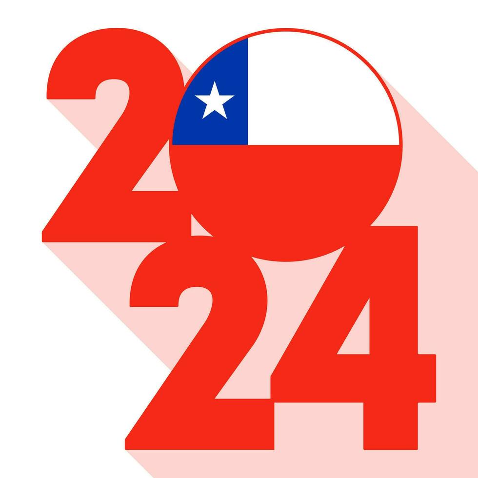 feliz Novo ano 2024, grandes sombra bandeira com Chile bandeira dentro. vetor ilustração.