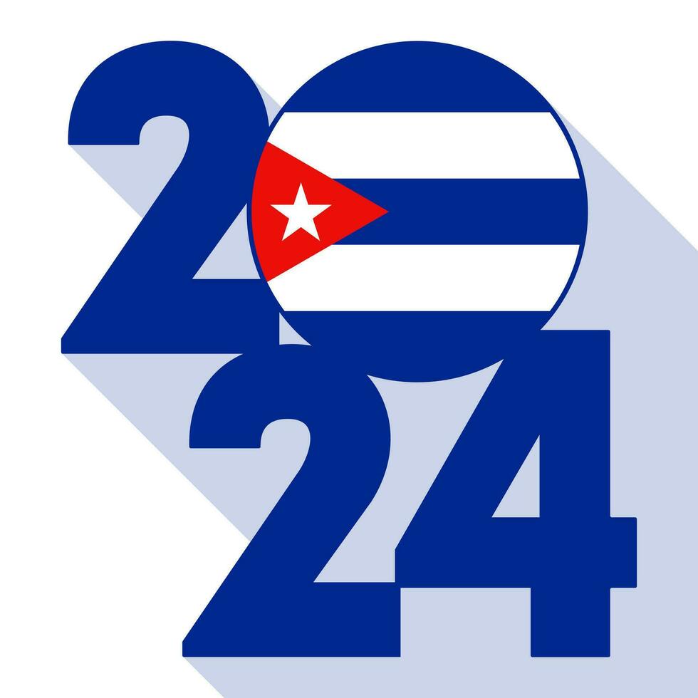 feliz Novo ano 2024, grandes sombra bandeira com Cuba bandeira dentro. vetor ilustração.