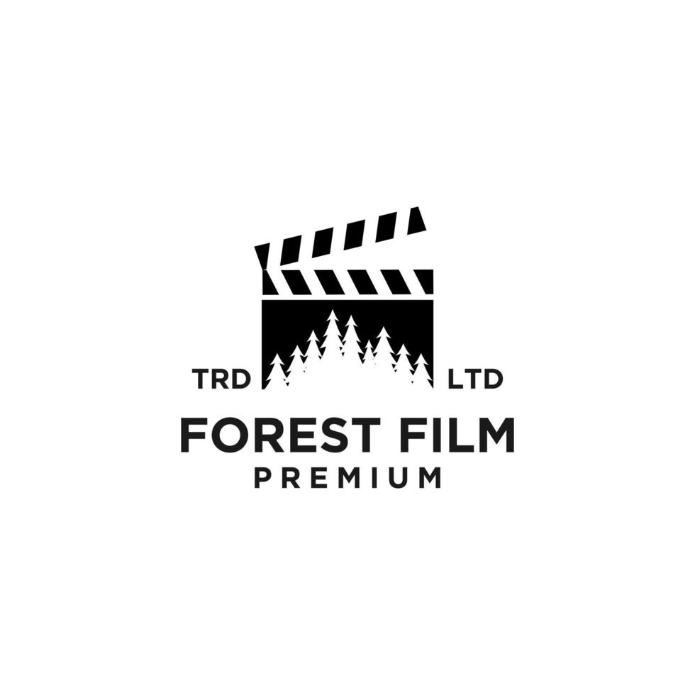 filme de floresta de pinheiros premium design de ícone de logotipo preto de vetor