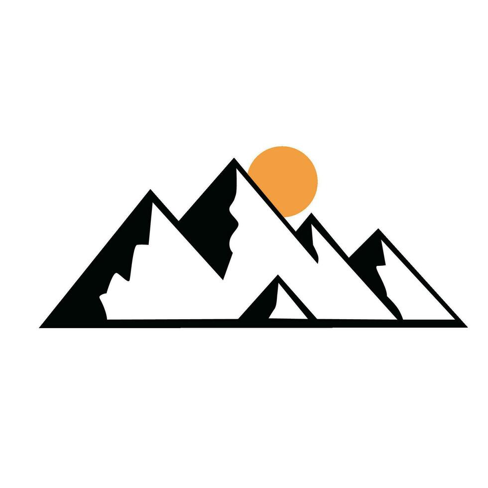 montanha e pôr do sol ao ar livre logotipo vetor