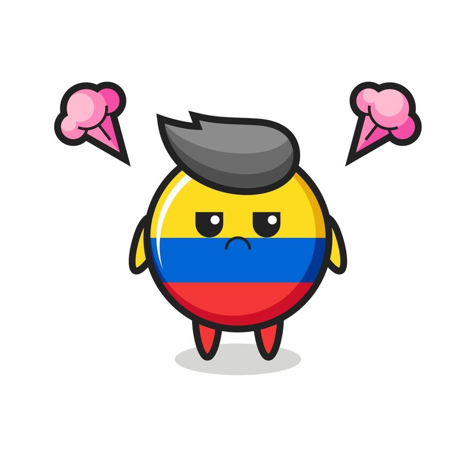 expressão irritada do personagem de desenho animado do distintivo da bandeira da Colômbia vetor