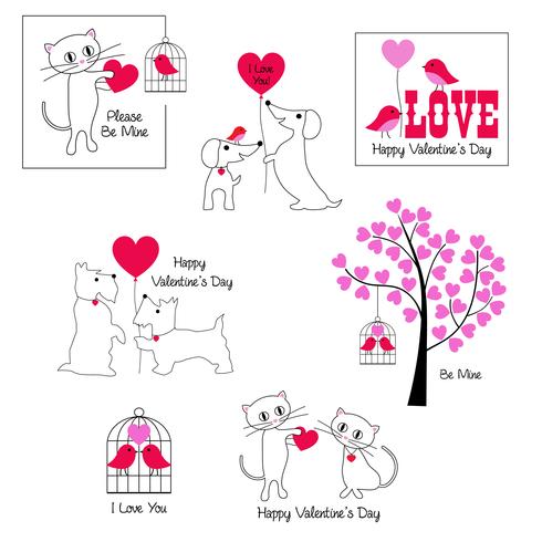 ilustrações de cute animals valentine vetor