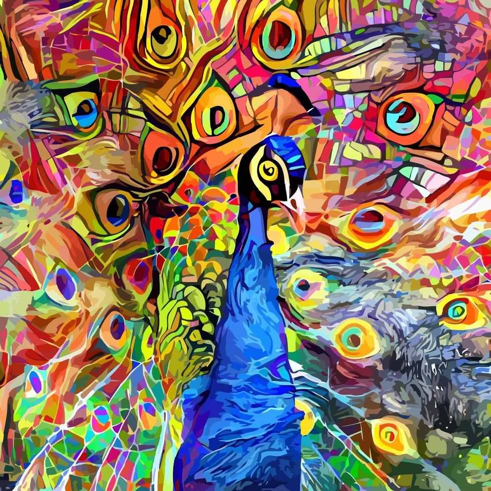 pintura de retrato de pavão impressionista artística vibrante vetor