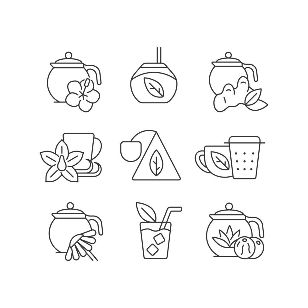 conjunto de ícones lineares de bebidas semelhantes a chá e chá vetor