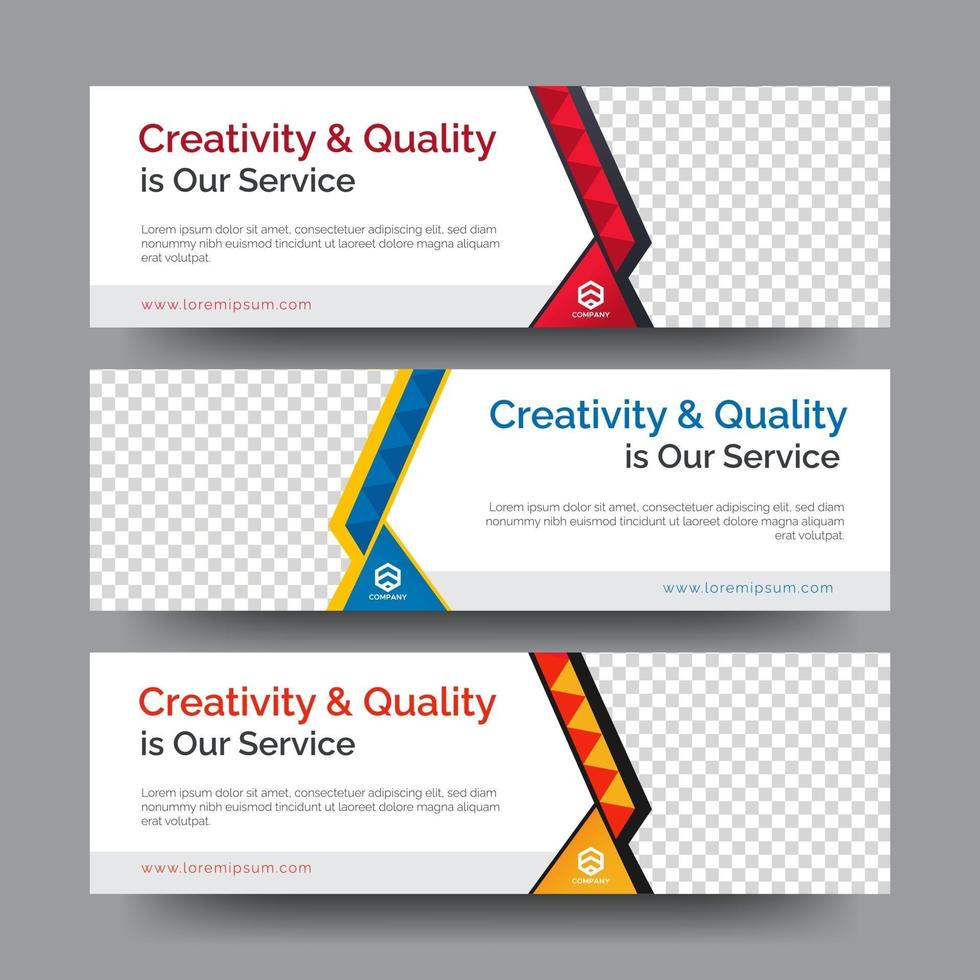 conjunto de design de banners de vetor abstrato com 3 cores diferentes