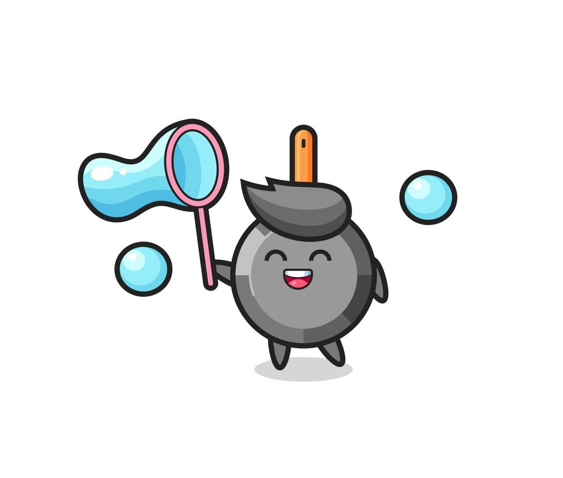 desenho animado de frigideira feliz jogando bolha de sabão vetor