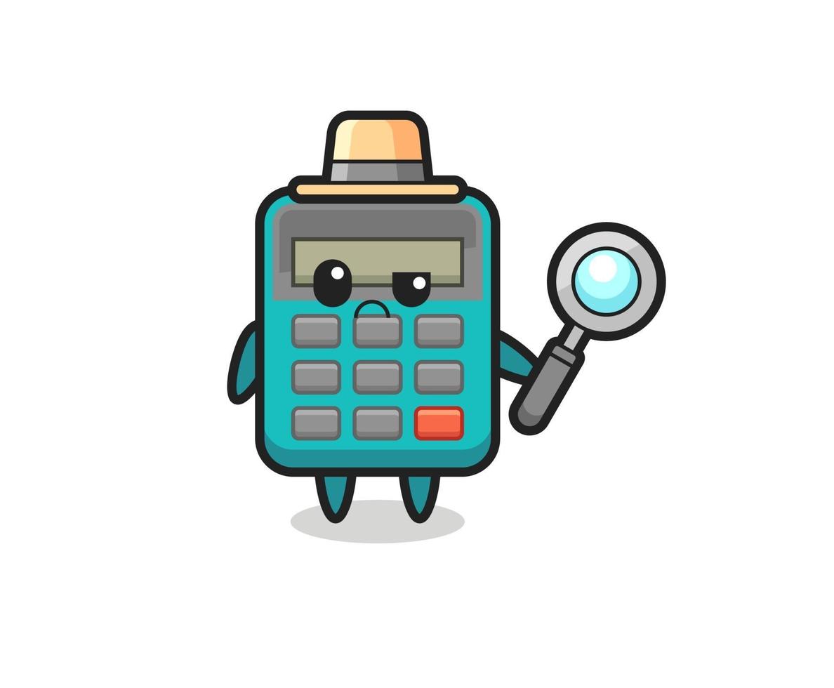 o mascote da calculadora fofa como um detetive vetor