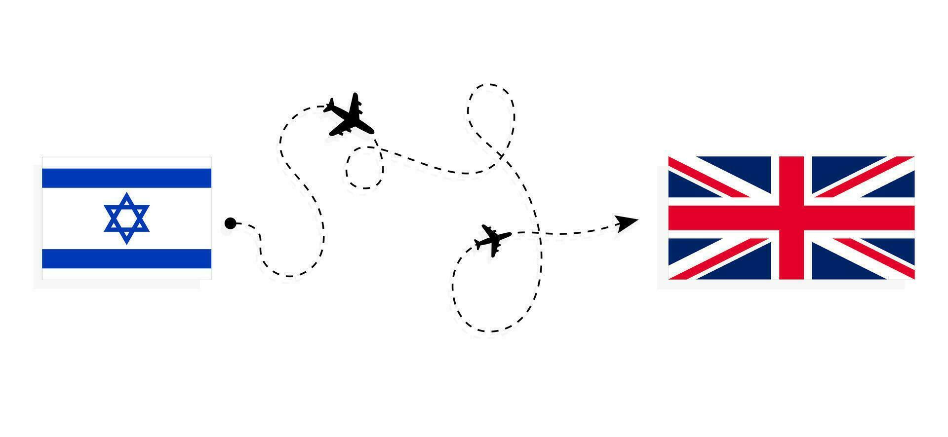 voar e viagem a partir de Israel para Unidos reino do ótimo Grã-Bretanha de passageiro avião viagem conceito vetor