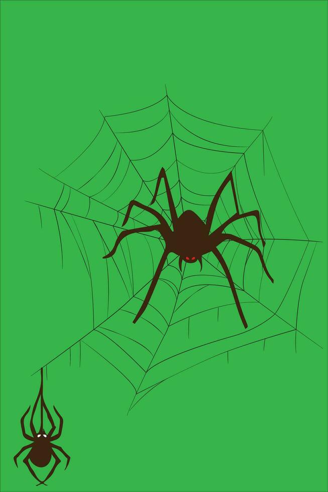 aranha rede conjunto isolado em verde fundo. assustador dia das Bruxas aranha rede com aranhas. esboço vetor ilustração
