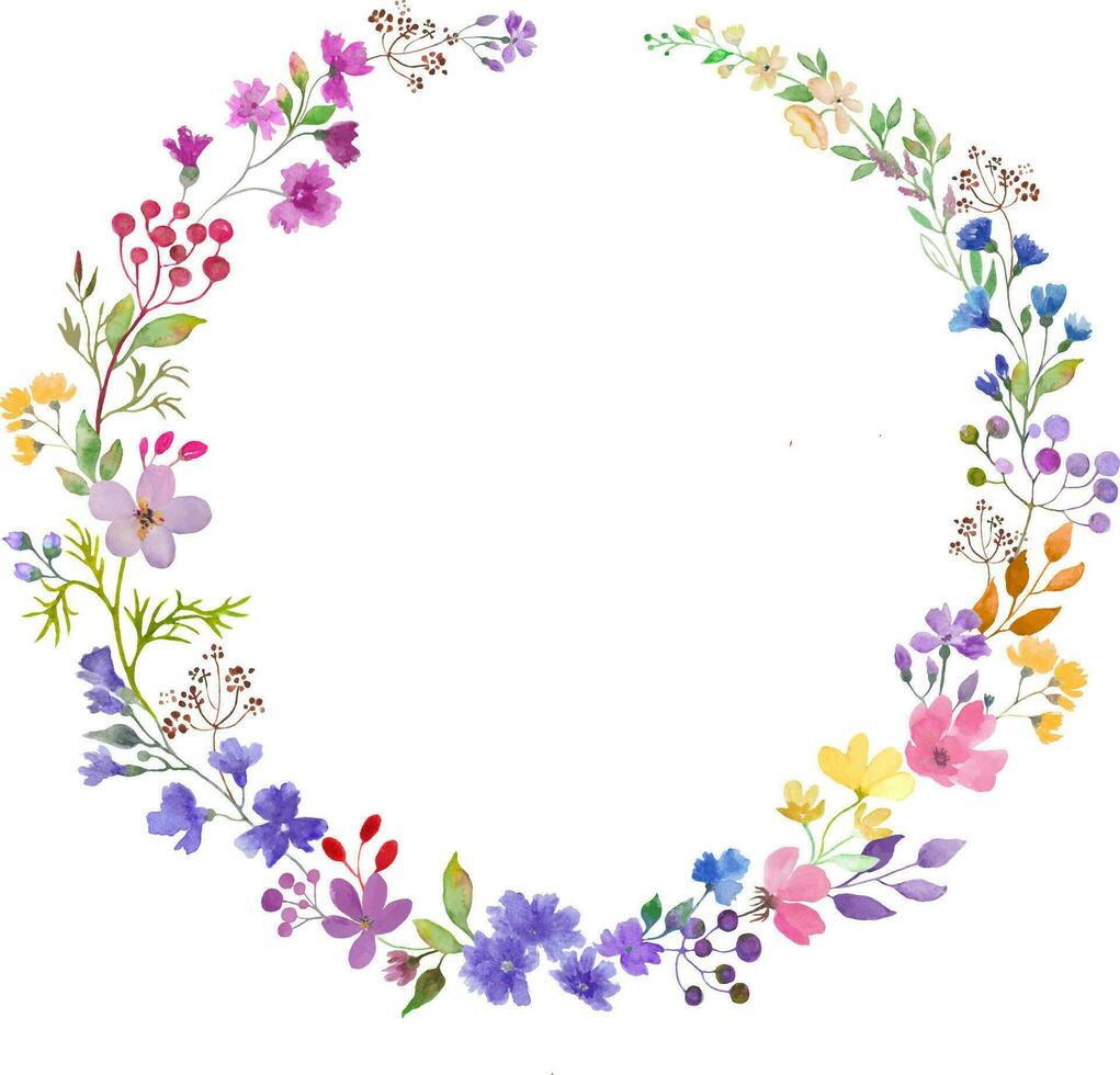 aguarela floral guirlanda. mão desenhado ilustração com flores silvestres isolado em branco fundo. vetor