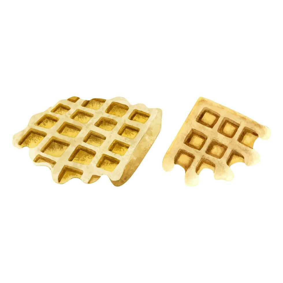 Bélgica waffles conjunto vetor aguarela ilustração. padaria fresco café da manhã para cardápio