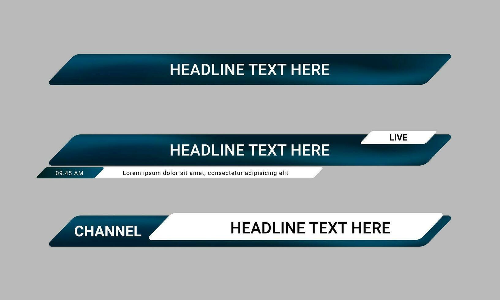 conjunto de modelos de terceiro banner inferior de notícias de transmissão para canais de televisão, vídeo e mídia. vetor de design de layout de barra de manchete futurista