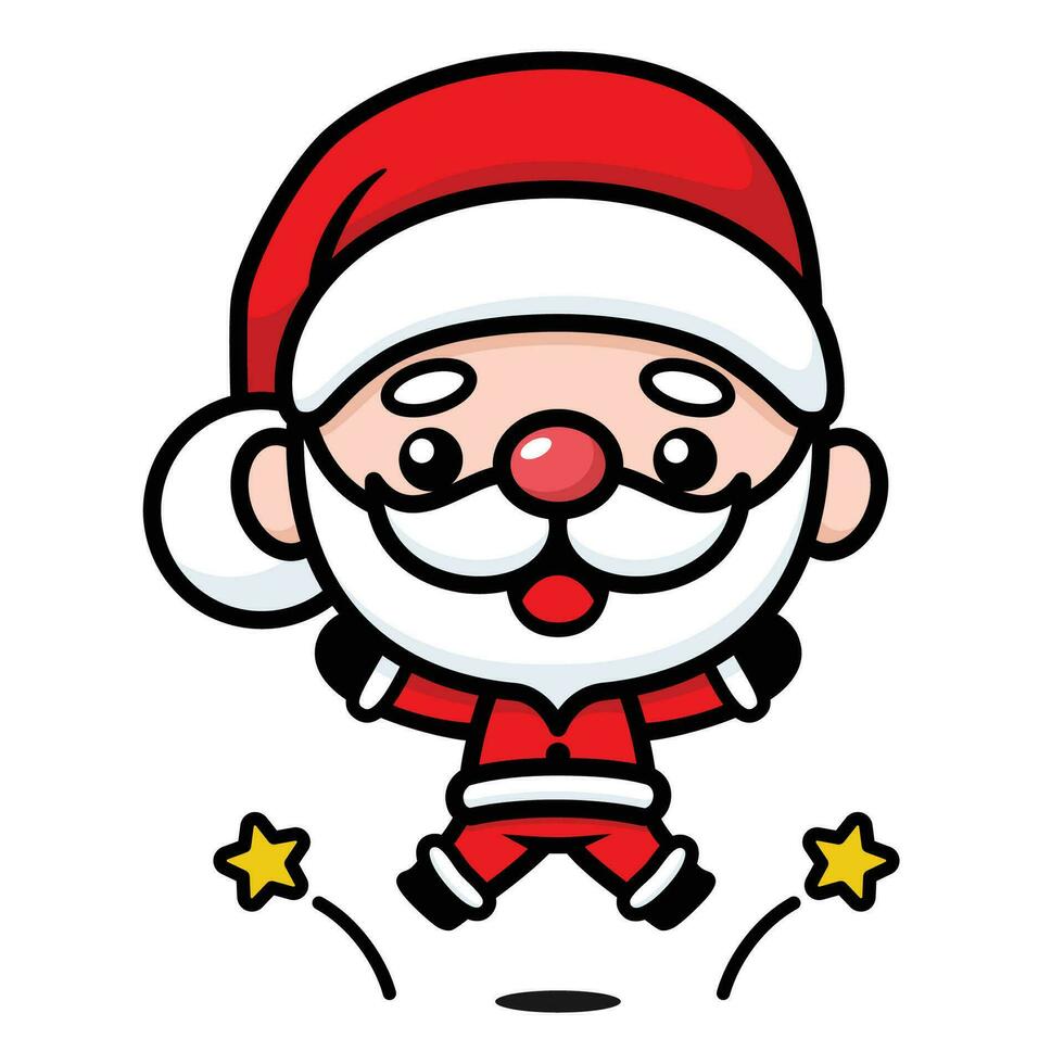 fofa e kawaii Natal santa claus desenho animado personagem pulando vetor