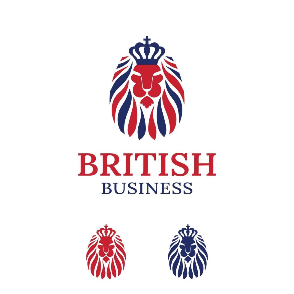 Cabeça de leão britânico com coroa de rei para modelo de design de logotipo do Reino Unido. vetor