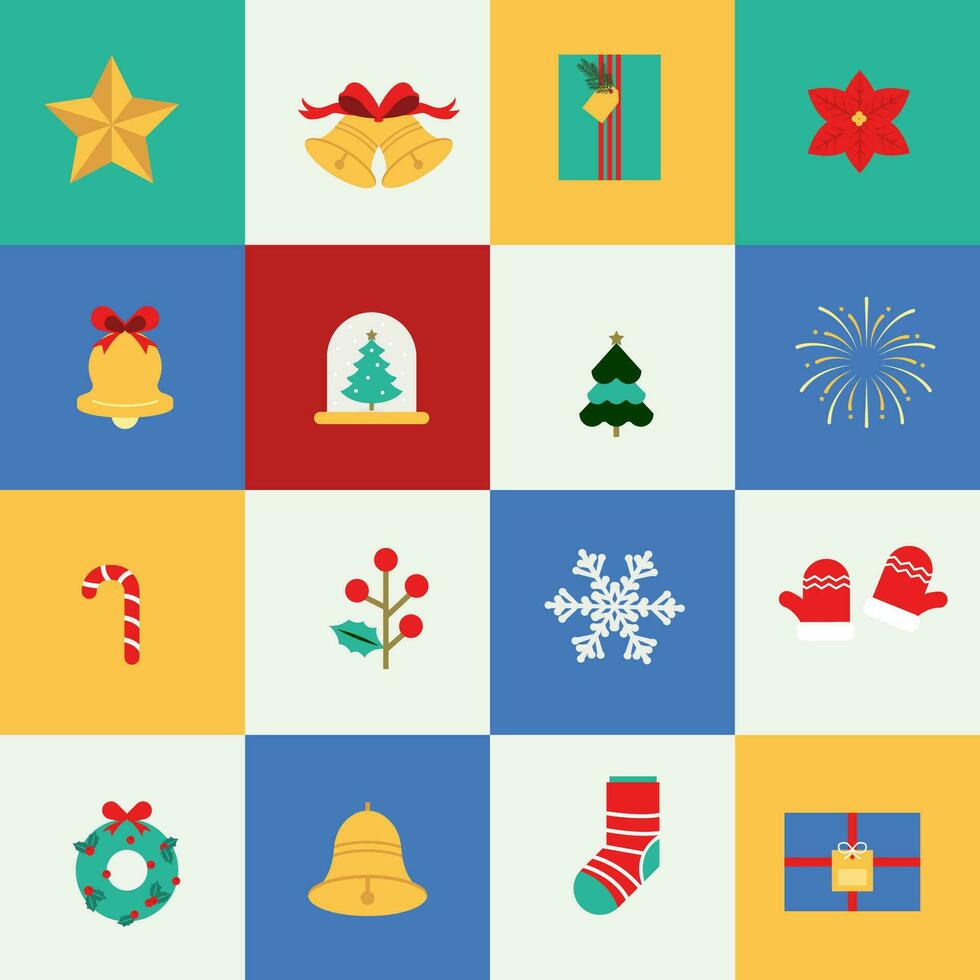 Natal cor plano ícone com bola, árvore, estrela, sino.editável vetor ilustração para cartão postal