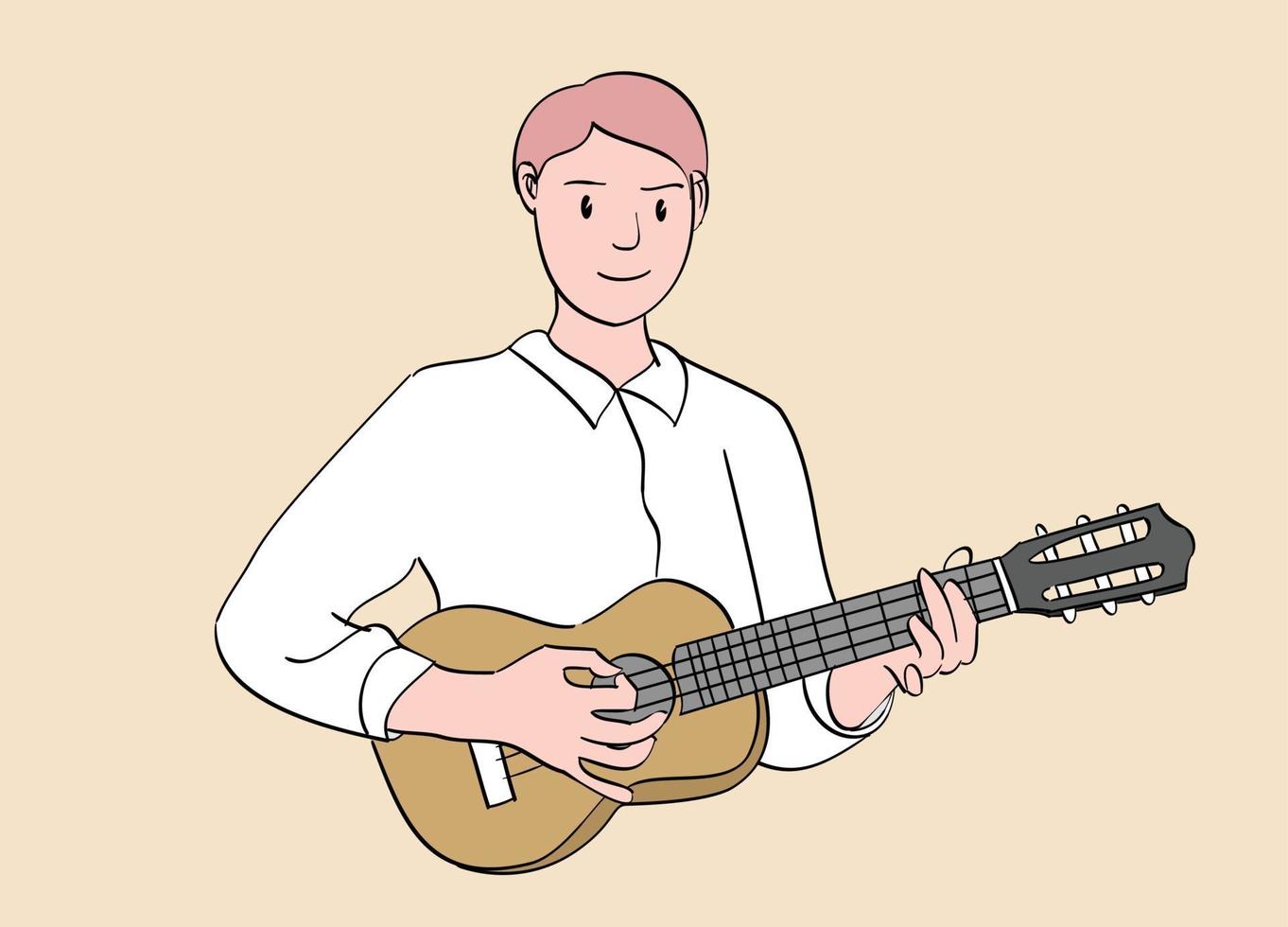 homem tocando violão com um sorriso no rosto vetor