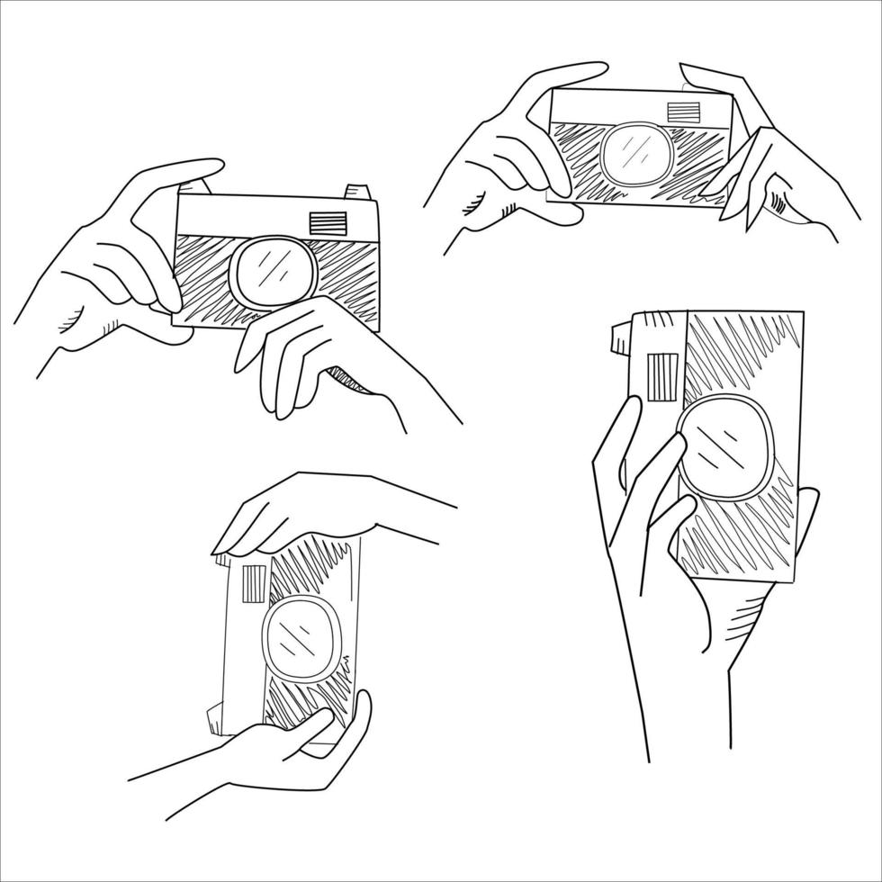 mão segurando a câmera. desenho de vetor de estilo