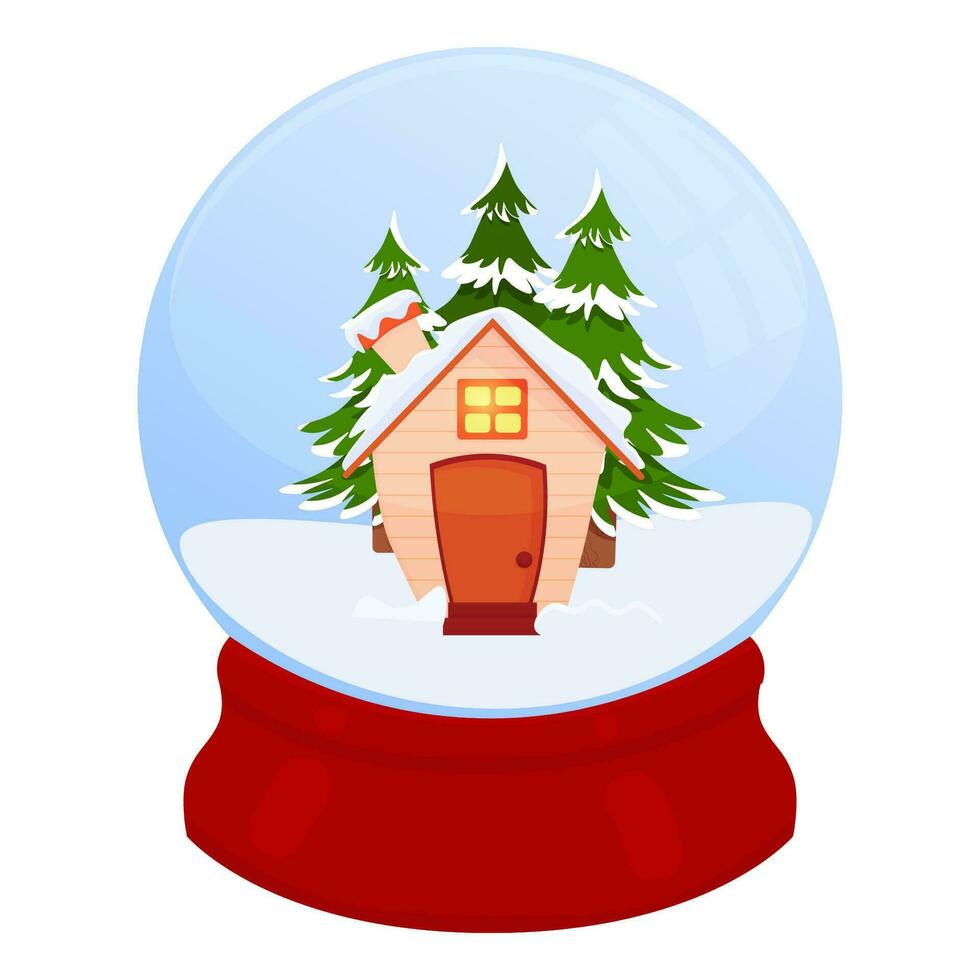 Natal neve globo com uma fofa casa, inverno floresta. vetor ilustração. Novo anos neve globo.