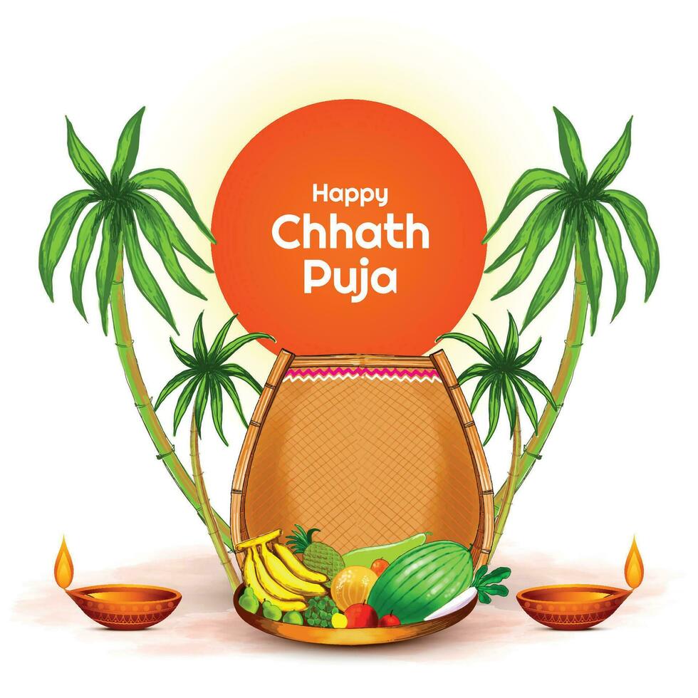 indiano celebração para feliz chhath puja com fundo e Sol vetor