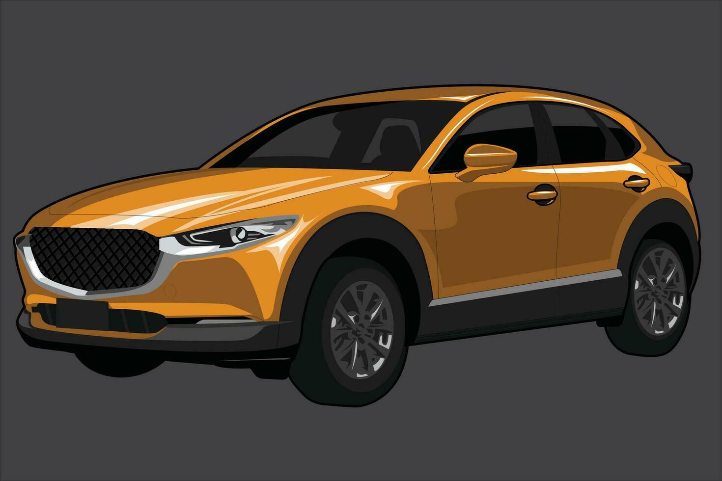 realista suv elegante amarelo cor, amarelo carro esporte suv frente Visão 3d vetor modelo isolado cinzento fundo