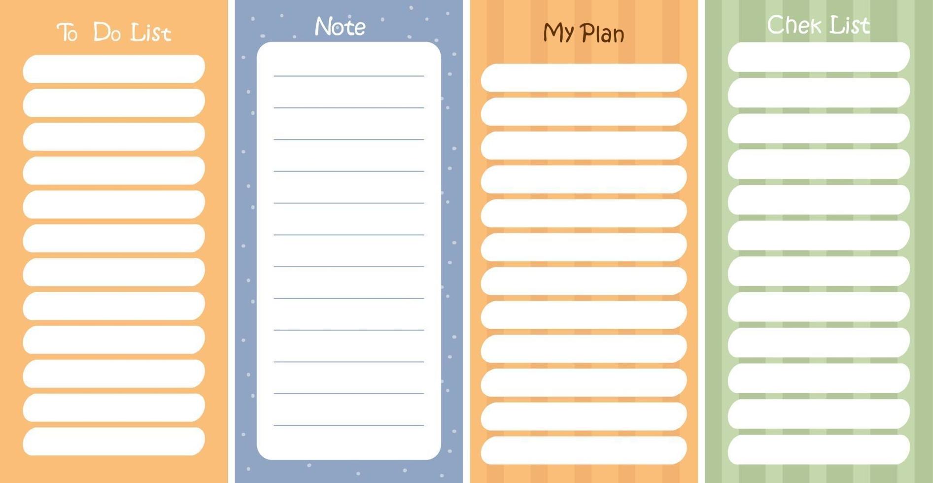 coleção de planejador, papel de nota, lista de tarefas, organizador, plano vetor