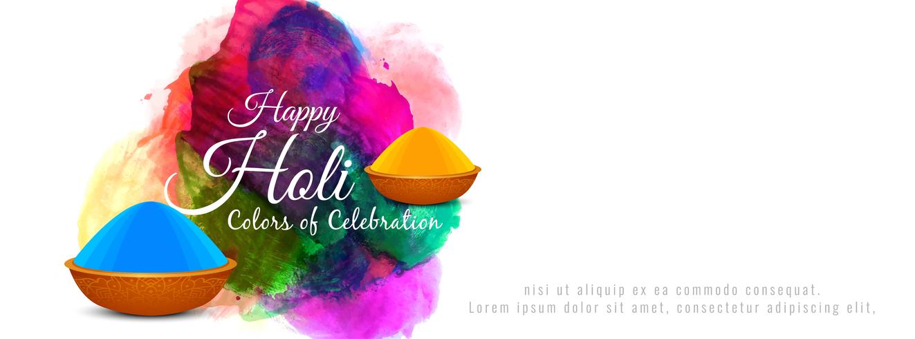 Projeto colorido da bandeira do festival indiano feliz de Holi vetor