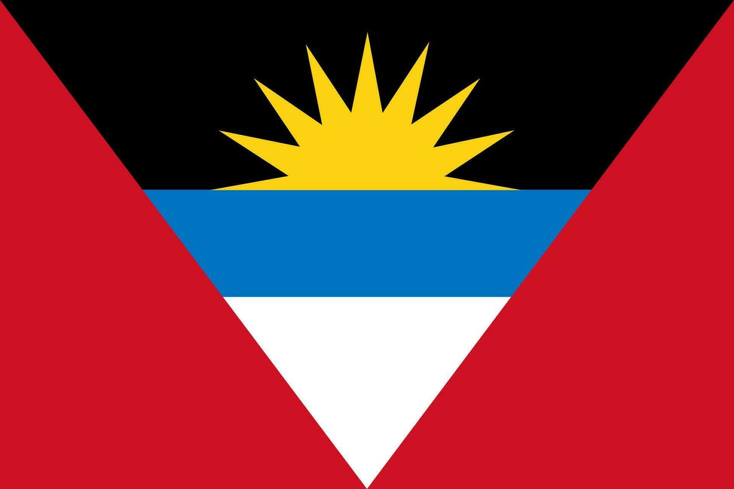 clássico bandeira Antígua. oficial bandeira Antígua com Tamanho proporções e original cor. padrão cor e tamanho. independência dia. bandeira modelo. nacional bandeira Antígua com casaco do braços. vetor