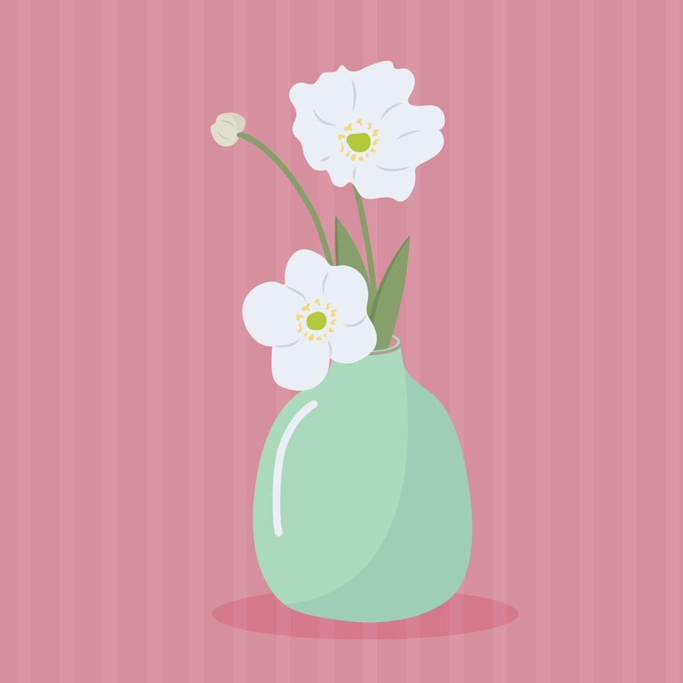 vaso com flores brancas. ilustração em vetor natureza morta.