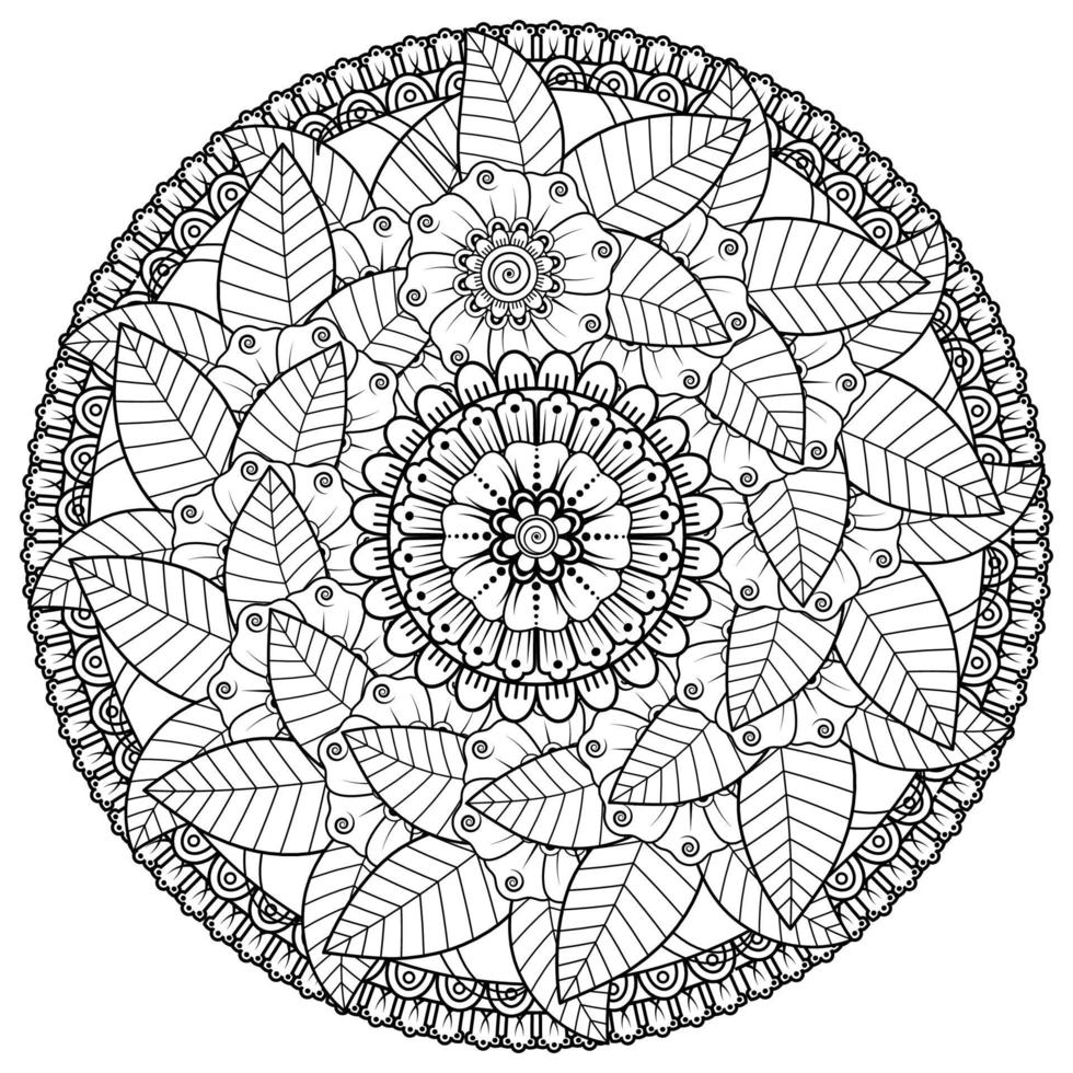 padrão circular em forma de mandala com flor de henna, tatuagem. vetor