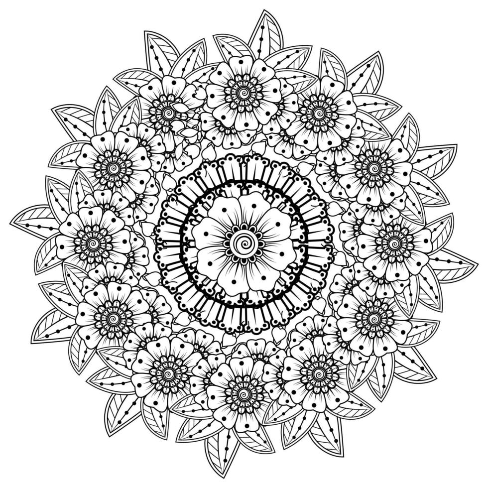 padrão circular em forma de mandala com flor de henna, tatuagem. vetor