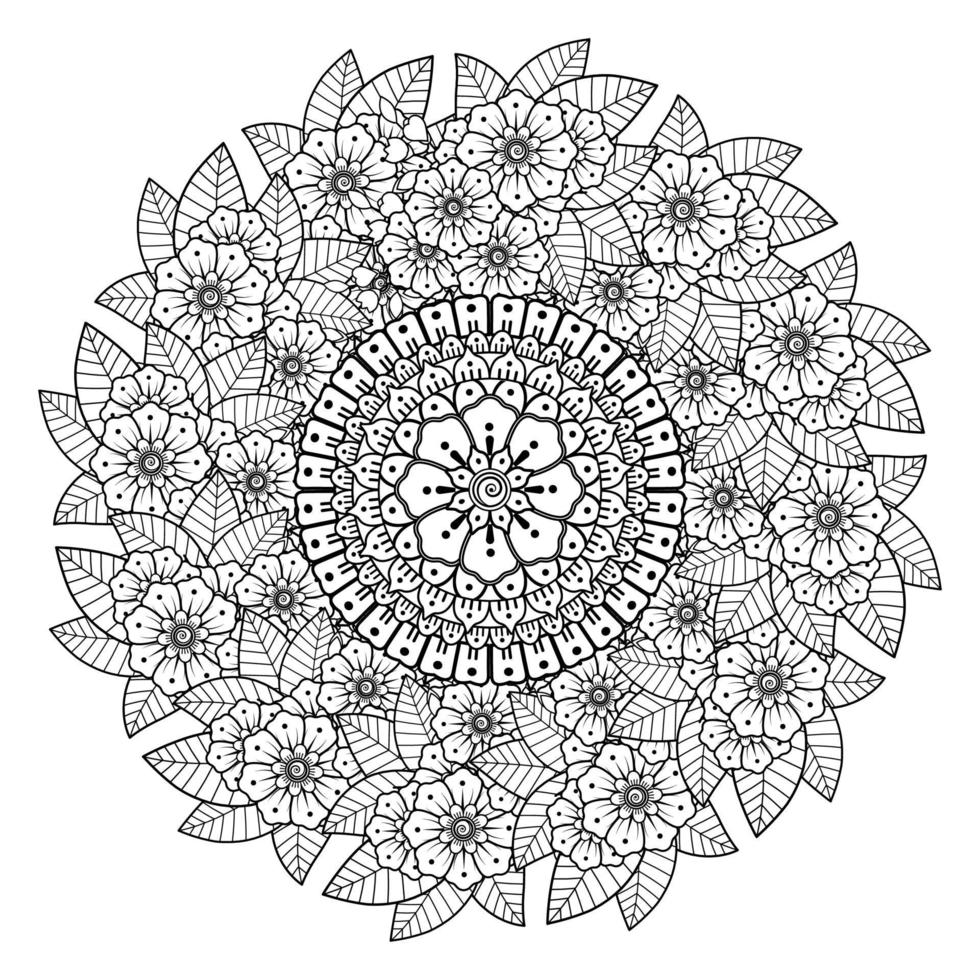 padrão circular em forma de mandala com flor de henna, tatuagem. vetor