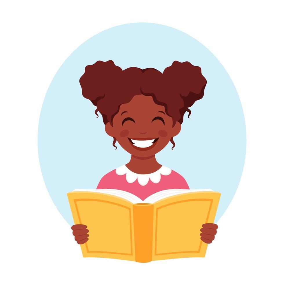 livro de leitura de menina negra. menina estudando com um livro. vetor