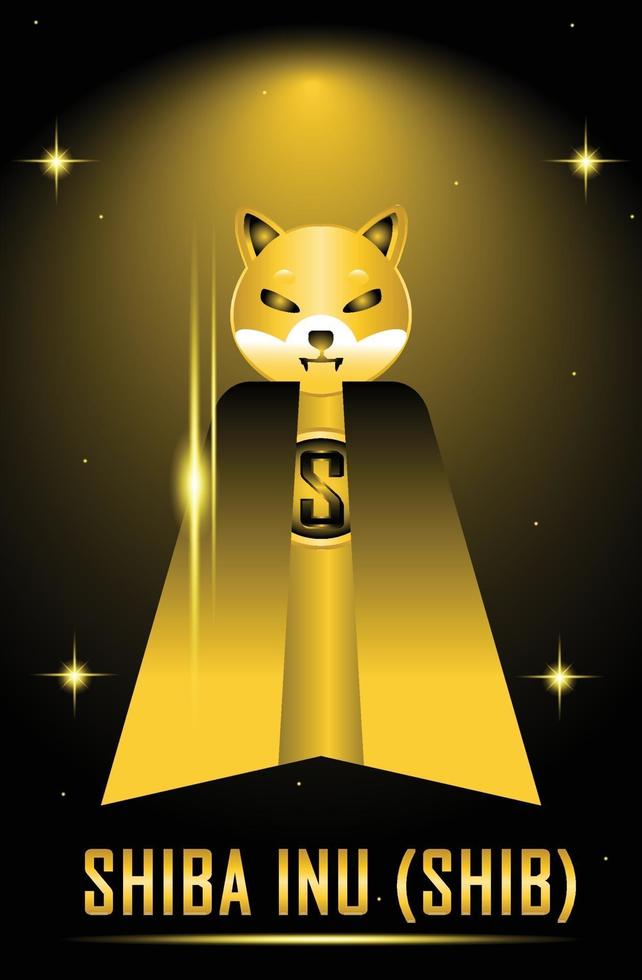 personagem de super-herói shiba inu shib com brilho dourado vetor