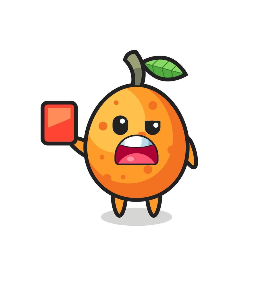 kumquat fofo mascote como árbitro dando cartão vermelho vetor