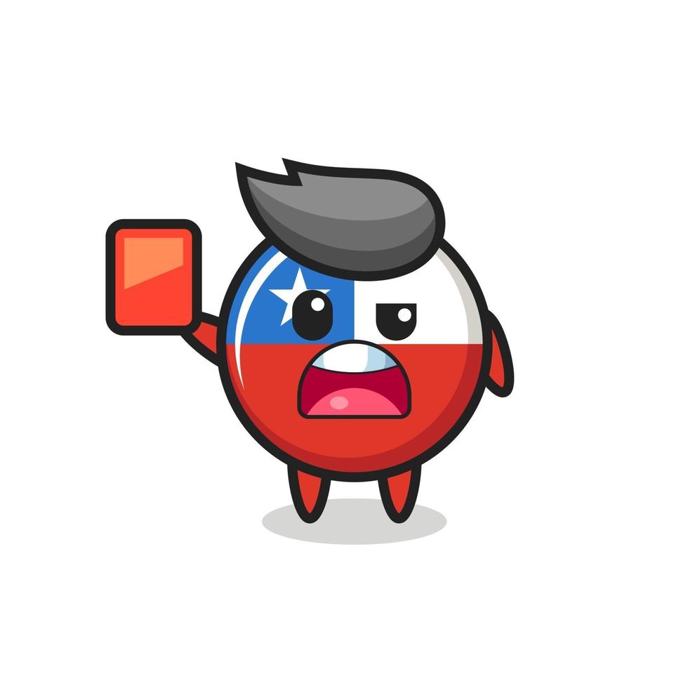 chile flag badge fofa mascote como árbitro dando cartão vermelho vetor
