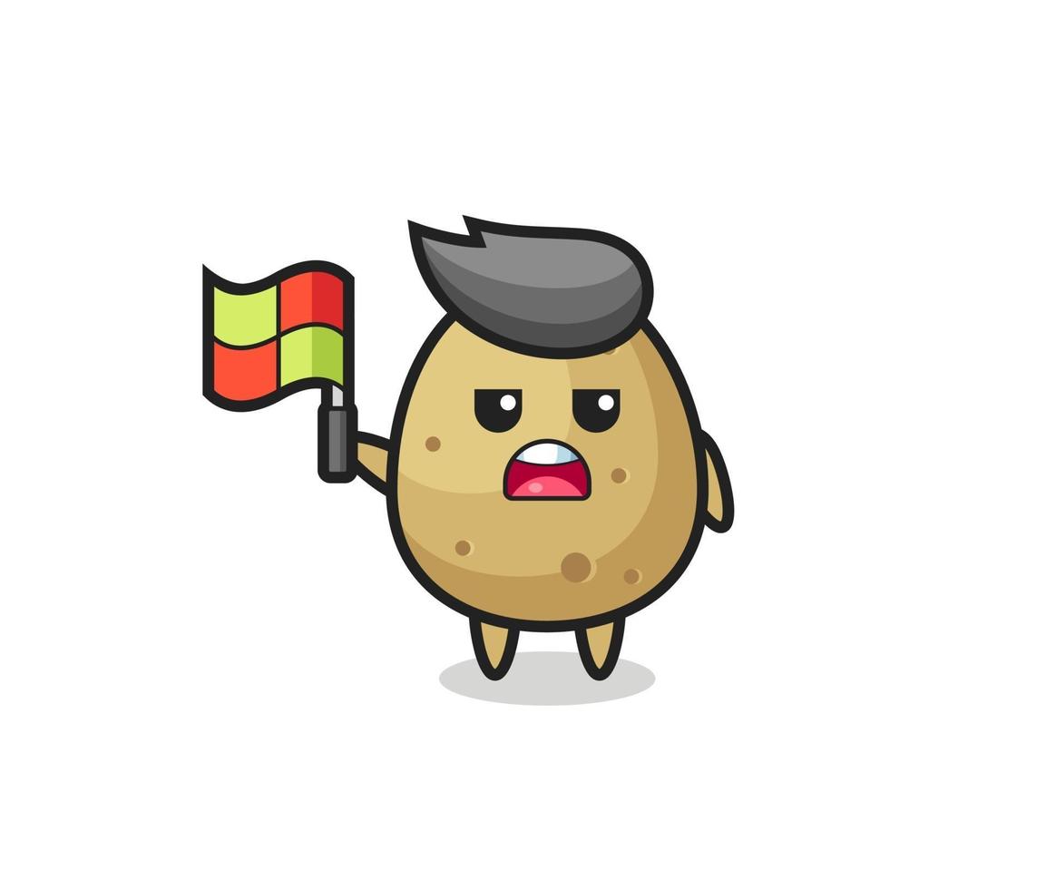 personagem de batata como juiz de linha levantando a bandeira vetor