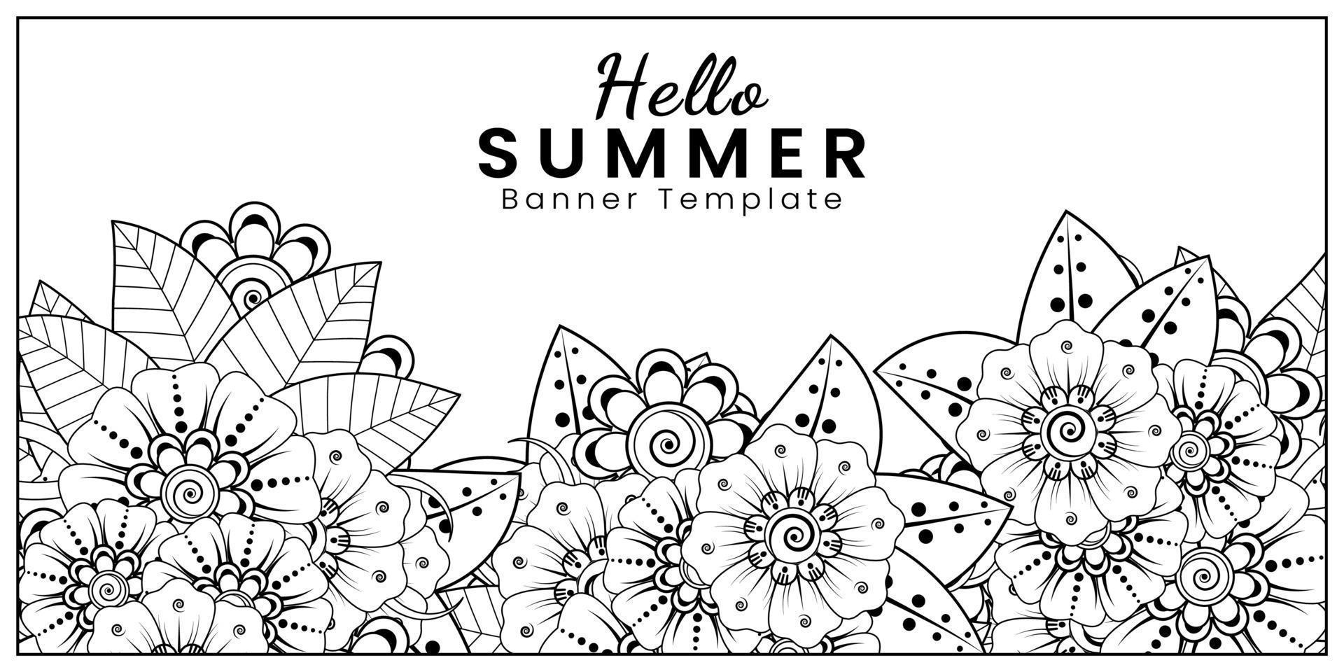 Olá, modelo de banner de verão com flor mehndi vetor