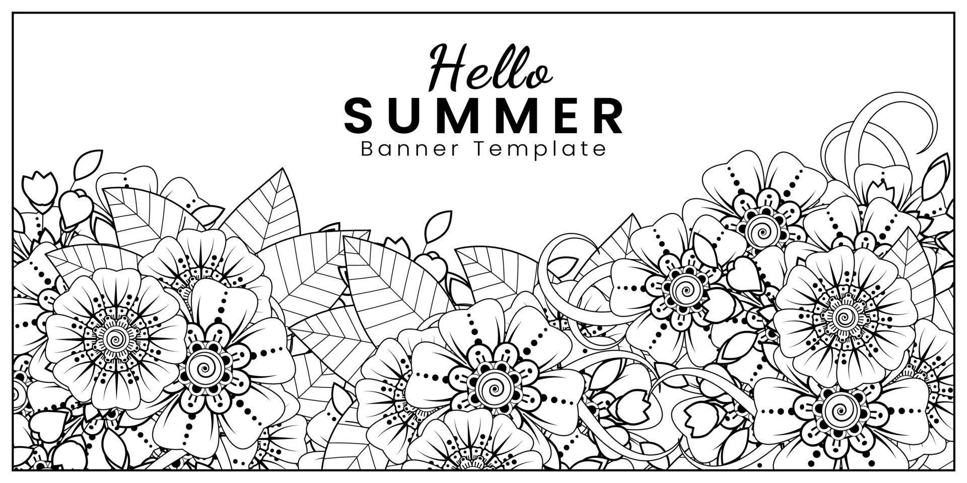 Olá, modelo de banner de verão com flor mehndi vetor